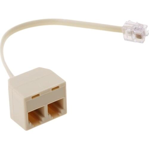 2Way Outlet 4C RJ11 Telephone Phone Modular Jack Line Splitter Adapter Car Electronics Accessories 6.5x 1.02x 0.83inch Beige