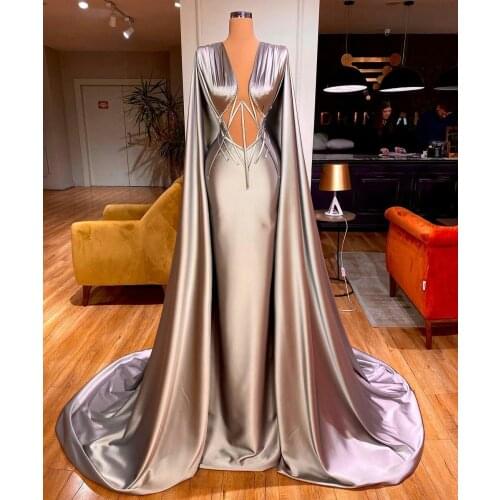 Gorgeous Mermaid Prom Dresses Sexy V Neck Long Sleeve Boning Evening Dress Beading Crystal Formal Gowns Party Wear