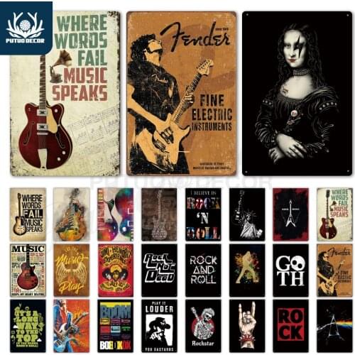 Putuo Decor Rock & Roll Vintage Metal Sign Plaque Metal Tin Sign Metal Poster Retro Rock Wall Decor for Bar Pub Club Man Cave