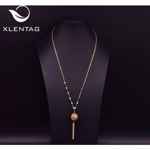 XlentAg Natural Fresh Water White Pears Long Pendant Neckalce For Women Accessories Girl Wedding Party Luxury Jewelry GN0168