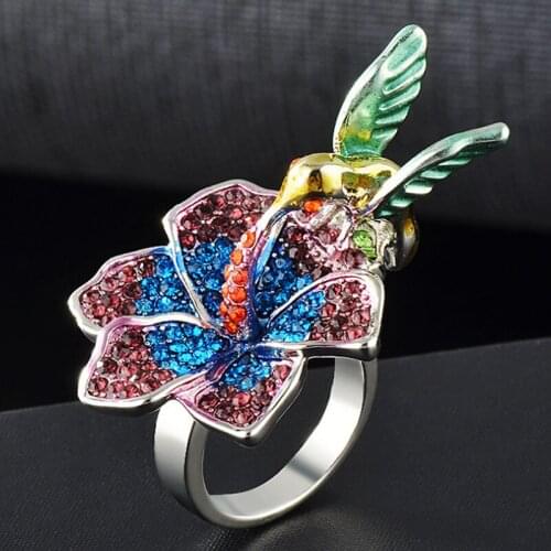 Zlxgirl jewelry metal alloy cute bird flower finger rings jewelry fashion womens wedding aneis brand Enamel rings for girl gift