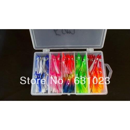 100pcs fishing lure ,soft lure ,squid jigs,octopus lure,5cm, randome colour mixed,packed with a transparent plastic box