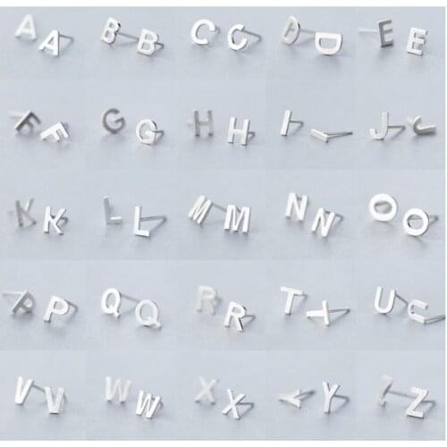 100% 925 Sterling Silver A~Z Letters Stud Earring For Women School Girls Creative Jewelry Pendientes Brinco eh817