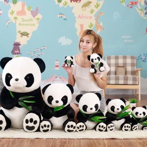 25/30/40/50 cm Simulation Panda Eating Bamboo Plush Bed Doll Education Toys For Girl Boy Children