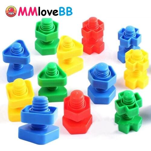 48PCS Screw Building Blocks Nut Shape Match Puzzle Toys For Children Infant Montessori Shape Color Recognize Educational Toys