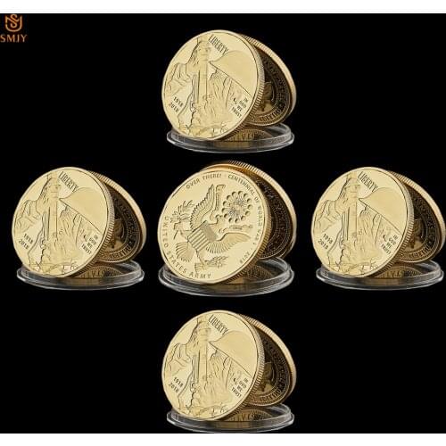 5PCS WWI US Military Challenge Coin (1918-2018) Gold-plated Freedom Soldier Centennial Coins Collection Value
