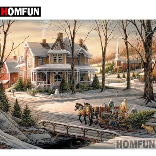 HOMFUN Full Square/Round Drill 5D DIY Diamond Painting "Snow scene" Embroidery Cross Stitch 5D Home Decor A00802