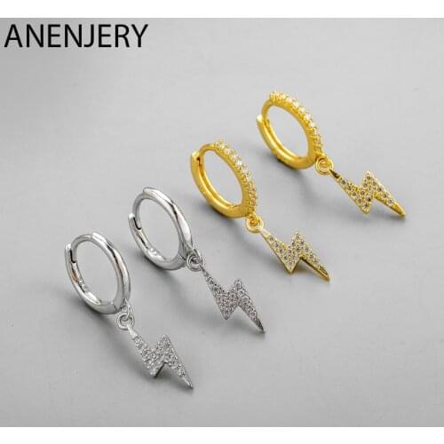 ANENJERY 925 Sterling Silver Micro-Inlaid Zircon Wave Pendant Hoop Earrings for Men Women Personality Party Jewelry S-E1424