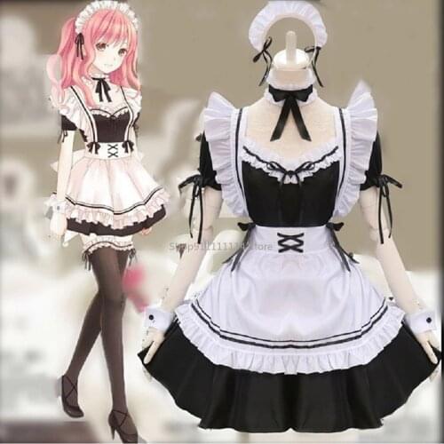 Anime Black Cute Lolita French Maid Cosplay Miracle Nikki Costume Dress Girls Woman Waitress Maid Party Stage Costumes Gifts