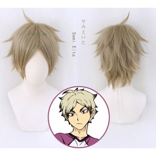 Anime Haikyuu!! Semi Eita Cosplay Short Brown Wig Heat-resistant Fiber Hair + Free Wig Cap Halloween Party Cosplay Woman Man Wig