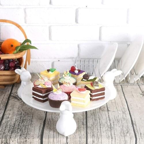 White Round Ceramic Rabbit Cake Stand Decoration Dessert Plate Food Cabinet Lovely Wedding Party Dessert Display Tray