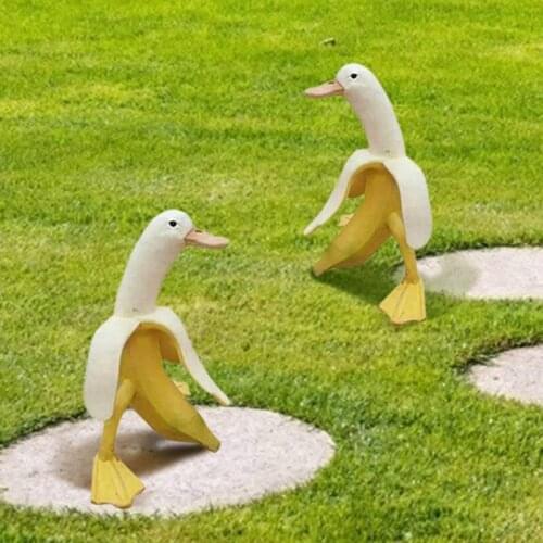 Big deal 2PCS Creative Art-Banana Duck Resin Statue Peeled Banana Duck Art Garden Courtyard Decor Lawn Landscape Desktop Ornamen