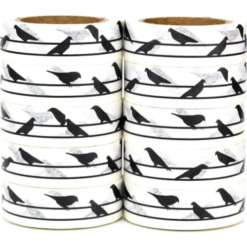 NEW 10pcs/Lot Decorative Cute Black Birds on Line Washi Tapes Japanese Paper Scrapbook Planner Adhesive Masking Tape Stationery