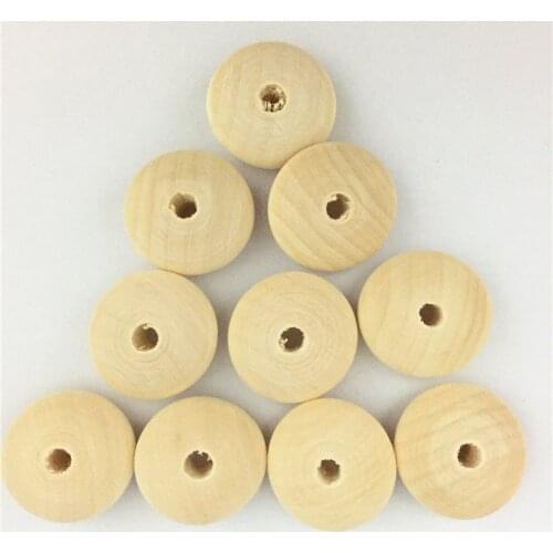 DIY Wooden Flat Round Beads Unfinished Loose Spacer Charms Handmade Jewelry Findings Wood Color 10Pcs/Lot 13*29mm Hole 5mm