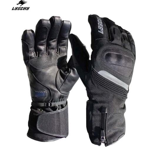 Long winter waterproof motorcycle gloves warm calfskin knight riding touch phones gloves men and women