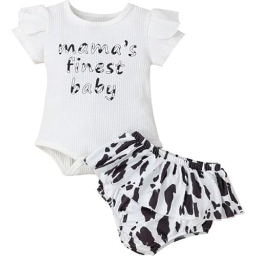 Infant Short-sleeved Romper + Shorts with Milk Pattern Mama' Finest Baby Print Summer Clothing