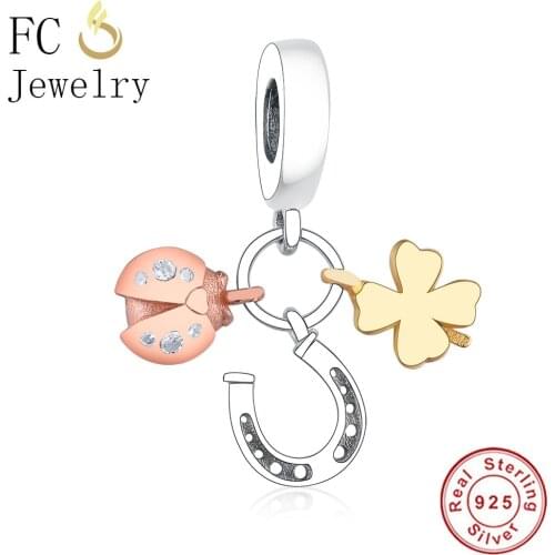 FC Jewelry Fit Original Brand Charms Bracelet Pulsera 925 Silver Clover Rose Gold Ladybug Beads Pendant Making Berloque 2019