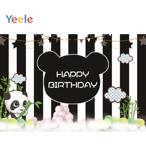 Yeele Panda Bamboos Balloons Stripe Clouds Birthday Photography Backgrounds Customized Photographic Backdrops for Photo Studio