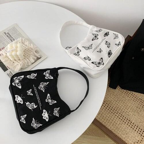 Hylhexyr Butterfly Print Canvas Tote Ladies' Fashion Underarm Bag Zipper Half Moon Cute Shoulder Small Purse Bags
