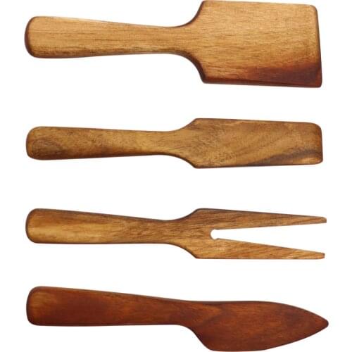 Jaswehome 4pcs Acacia Wood Cheese Knife Set Cheese Slicer Cutter Wooden Knives Kitchen Tools Wooden Cheese Knives Spreader