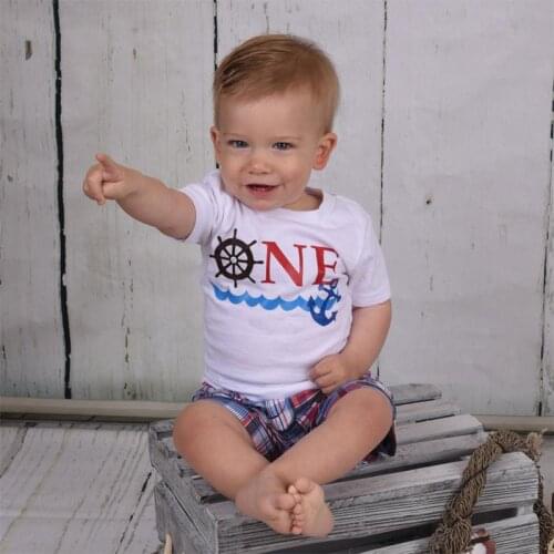 Captain pirate Anchor Sailor Nautical Sailing First 1st one year old Birthday party decoration present gift T Shirt Photo props
