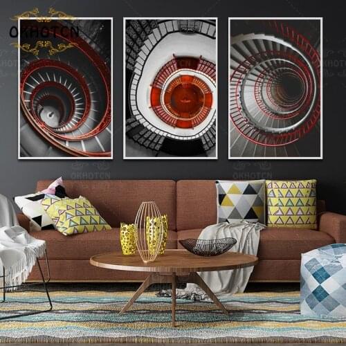 Gallery Style Retro Canvas Painting Spiral Staircase Poster HD Print Canvas Pictorial Living Room Bedroom Wall Art Decoration