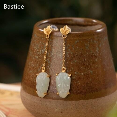 Bastiee Korean Earrings Earrings Silver 925 Jewelry For Women Emerald Golden Plated Long Earrings Vintage Silver Earrings