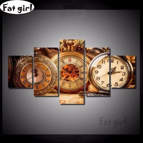 5pcs Full Square/Round Vintage clock pocket watch Diamond Painting 5D DIY cross stitch Embroidery mosaic modern living decor