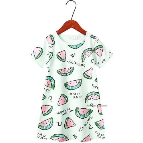 Summer Watermelon Dress Fashion Summer Cotton Girls Nightdress Nightgown Kids Night Gown Childrens Pajamas Sleepwear Clothes