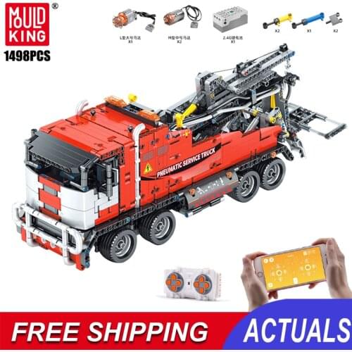 Mould King 19001 Rc Pneumatic Service Truck Building Blocks Remote Control Rescue Vehicle Bricks Tractor Trailer Toys Kids Gifts
