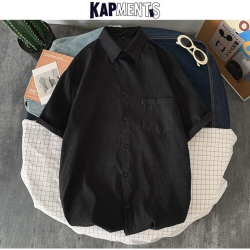 KAPMENTS Men Harajuku Shirts 2020 Mens Cotton Solid Pockets Streetwear Loose Short Sleeve Male Kpop Fashions Plus Size Clothing