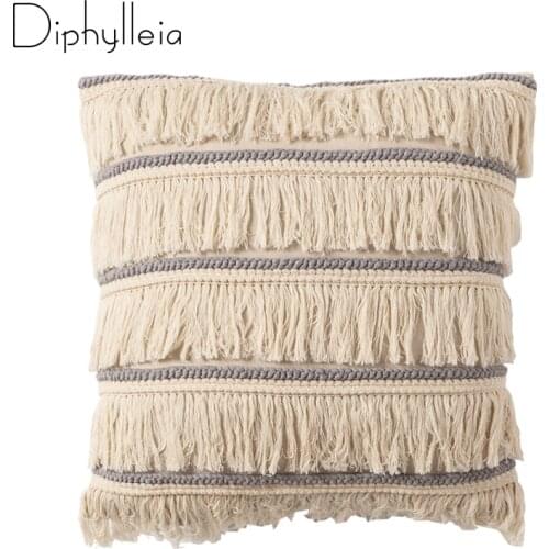Diphylleia INS Nordic style Organic Cotton Tassels Fringe Decoration Pillow Cover 45x45 cm Living Room Cushion Cover 30 X50 cm