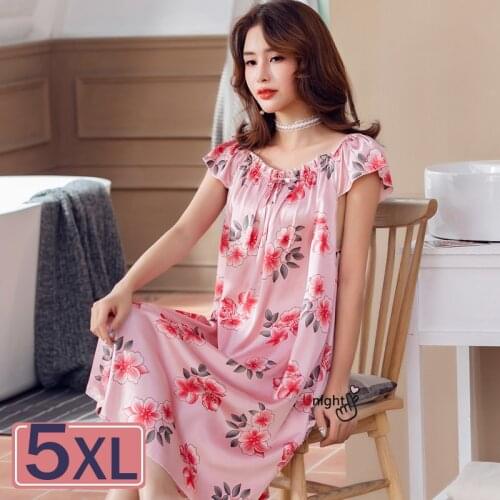 5XL Summer Women Night Dress Silk Lace Nightgown Sleepwear Sexy Lingerie Nightwear Night Dress Plus Size Lingere Nuisette Femme