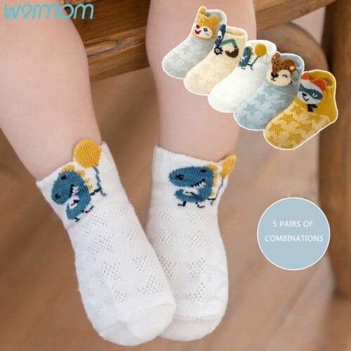 Warmom Spring And Summer New Three-dimensional Thin Cotton Low Cut Childrens Socks Five Pairs Of Mesh Boat Socks For Baby
