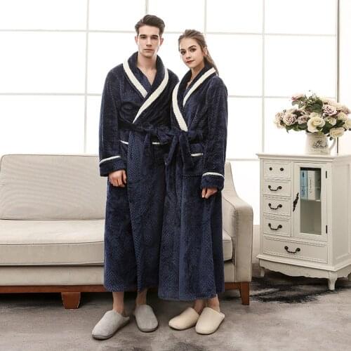 New Autumn and Winter Fashion Beibei Velvet Plus Long Thick Warm Couples Robe Men and Women