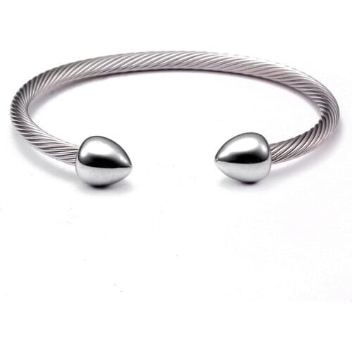 Simple Design Sporty Open Cuff Bangles Men Women Health Jewelry Cone Stainless Steel Chain Link Charm Bracelets Silver Pulsera