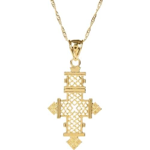 24K Gold Color Ethiopian Cross Pendant Necklace African Jewelry For Ethiopian Best Women Jewelry Gifts