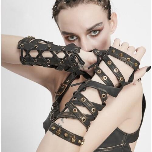 Steampunk Fighting Gloves Hollow Band Leather Rivet Skull Personality Fashion Unisex Gloves