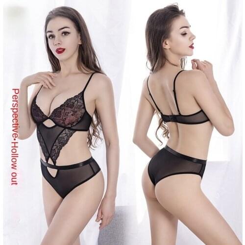 Imitation Silk Pajamas Sleepwear Lace Satin Nightdress Transparent Underwear Pijama Enterito Sexy Net Lingeries Elastic Fabric