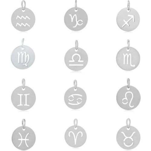 Wholesale 12 pc/set DIY Solid Disc Constellation Stainless Steel Charms Pendant Jewelry Components Girls Women Making Jewelry