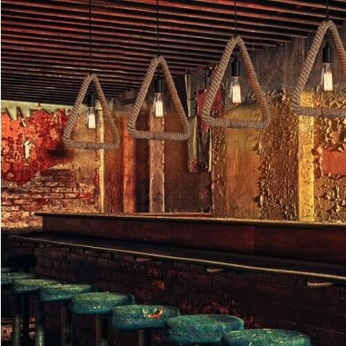 Loft Style Hemp Rope Droplight Edison Pendant Light Fixtures For Dining Room Geometry Hanging Lamp Vintage Industrial Lighting