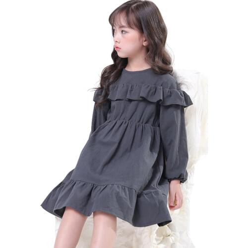 Chinese style simple dresses age for 3 - 10 yrs baby girls long sleeve dress 2019 new spring winter princess costume gray frocks