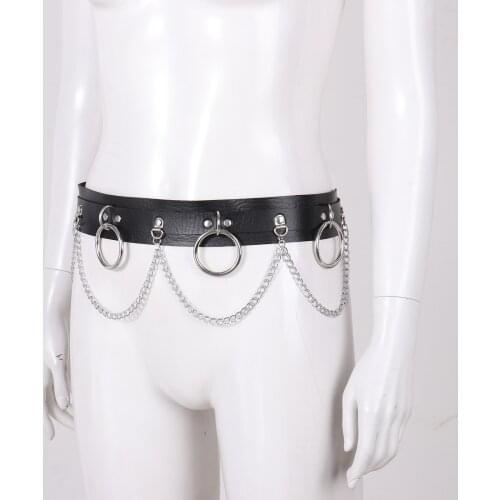 Unisex Punk Waist Chain Belt PU Leather Body Chain Belt Metal O-Ring Rave Harness Belt Nightclub Party Gothic Jewelry Accessorie