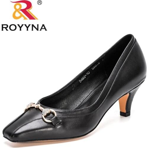 ROYYNA 2021 New Designers Genuine Leather Party Wedding Shoes Ladies High Heels Pumps Women Black Dress Office Shoes Feminimo