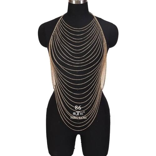 Sexy body Harness Backless Bra Lingerie Women Goth Luxury Multi-Layer Metal Chain Bikini jewelry Bondage Vacation Party Rave