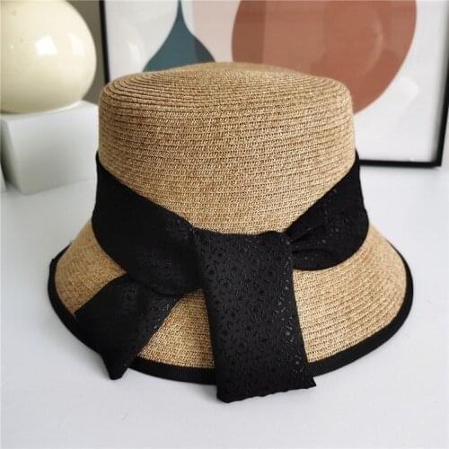 New Summer Japanese Outing Sun Hat Color matching Ribbon Straw Hat Women Casual Fashion Bucket Hat Fashion Basin Hat
