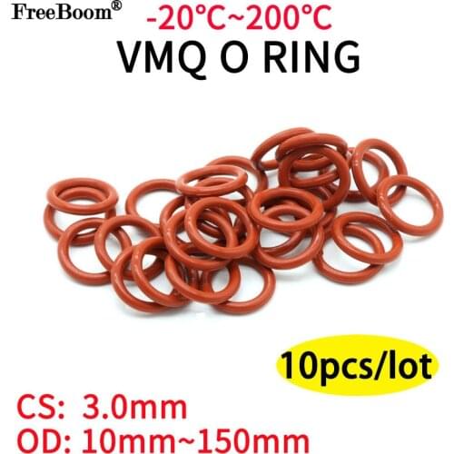10pcs Red VMQ Silicone O Ring CS 3mm OD 10 ~ 70mm FoodGrade Waterproof Washer Rubber Insulated Round Shape Seal Gasket
