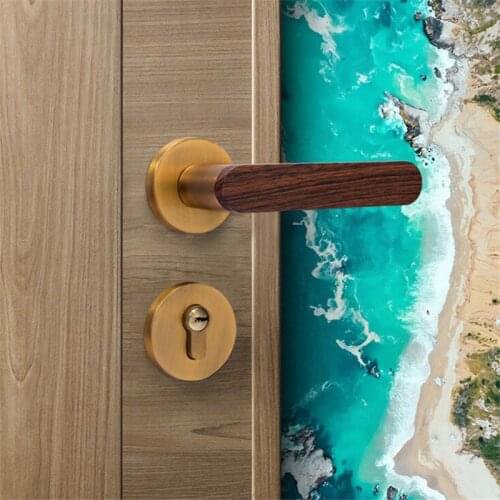 1 Set Split Door Lock INS Wood Texture Bedroom Interior Door Handle Silent Lock Hardware Handles With Lock Body And Keys
