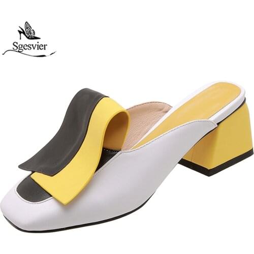 Sgesvier 2019 new sandals women square high heel shoes slingback mixed colors summer shoes women mules shoes big size 32-45 G571