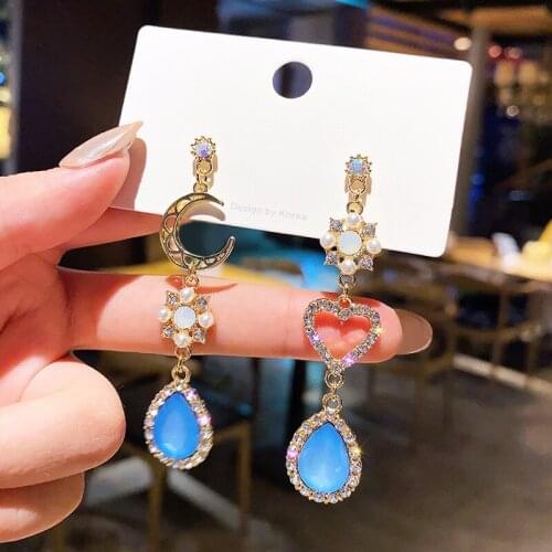 Fashion Moon Crystal Statement Charm Earrings Fashion Not Reconciled Blue Crystal Womens Wedding Jewelry